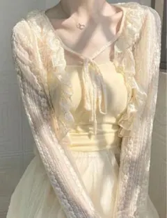 SHEIN カーディガン　アプリコット　白　シアー