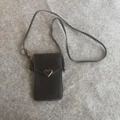 フェミニン スマホショルダー 黒 ハート ミニポーチ