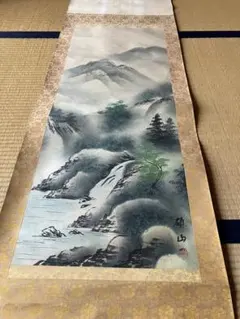 山水画 掛軸 青色の背景 - メルカリ