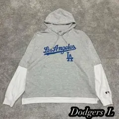 美品【MLB ドジャース】重ね着風　ビッグシルエット　Tシャツパーカー　刺繍　L