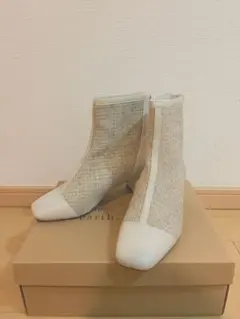 ORientalTRaffic ツイード切り替えブーツ ベージュ LL 25cm