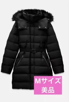 ZARA ベルトつきダウンコート　ブラック　 L ZARA ベルトつきダウンコート ブラック L