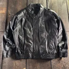 古着　本革　短丈レザーボンバージャケット　ブラック　L A2フライトジャケット.