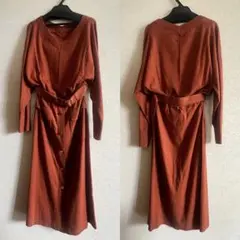 【美品】Diagram オレンジ ニット ワンピース　ロング　ベルト付き