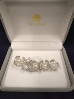 美品 TASAKI タサキ フラワー ブローチ あこや パール 真珠 シルバー
