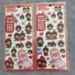 【正規品】モンチッチ 平成はっぴーフォン ステッカー　赤　2枚セット