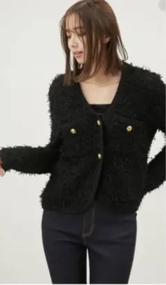 ミラオーウェン　ニットツイードショートジャケット　ブラック