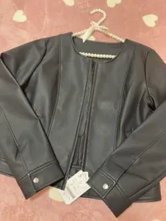 ノーカラー レザージャケット ブラック