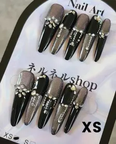 1481:シルバーマグネットとブラックにストーンラインフレンチ☆XSサイズ