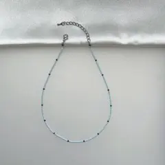 ビーズネックレス　チョーカー　水色×ブラウンドット　ハンドメイド