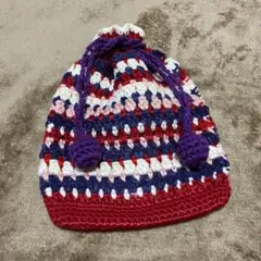 ハンドメイド　かぎ編み　カラフルストライプ巾着袋