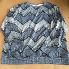 ジーンズ風ジグザグパターン長袖トップス 2XL