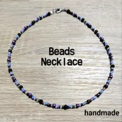 【約41cm】ビーズ ネックレス beads　Necklace　黒　青