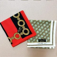 CELINE ハンカチ セット　セリーヌ アニマル レッド グリーン