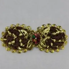 アンティーク バレッタ ゴールド×ボルドー 薔薇モチーフ　蝶々　レトロ 上品