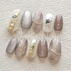 No.2225 現品販売！ネイルチップ　グレージュ/ニュアンス/ミラー