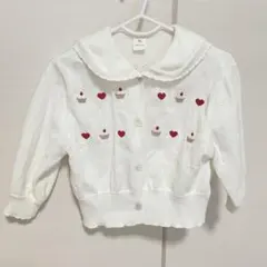 バースデイ　コトリ　カーディガン　ホワイト カップケーキ刺繍