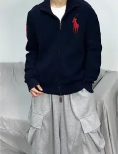 【美品】ポロラルフローレン ジップアップニット ビッグポニー XLサイズ POLO RALPH LAUREN ジップアップ ニット ビッグポニーL - メルカリ