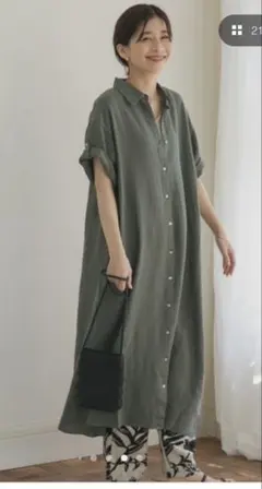 かぐれ リネンレーヨンワイドワンピース SOIL グリーン系 M〜L - メルカリ
