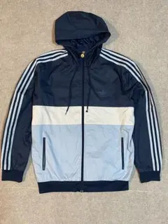 adidas フード付きナイロンジャケットネイビー/グレー