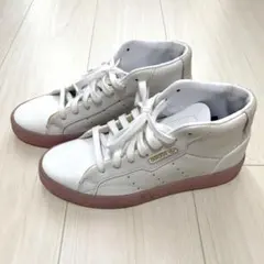 【美品】アディダス　adidas SLEEK MID W 　白スニーカー　ピンク