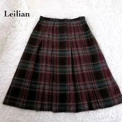 Leilian チェックプリーツスカート 11号 日本製 スコットランド製生地