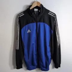 adidas トラックジャケット 黒 青 3本ライン 刺繍ロゴ XL ジャージのサムネイル