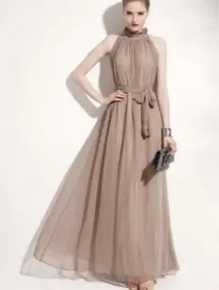 シフォンワンピースノースリーブ　ハイネック