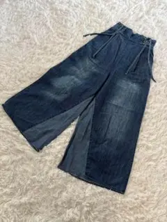 Discoat ディスコート デニム ワイド パンツ ガウチョパンツ S ブルー