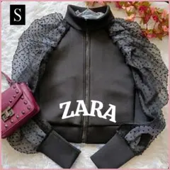 レア極美品♥ザラ ボンディング パフスリーブ シアー ドット ジャケット 黒 S