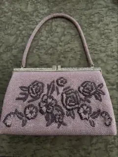 昭和レトロ総ビーズハンドバッグ和装花柄紫系