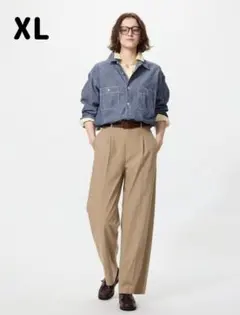 *UNIQLOユニクロꕤ︎︎ベージュタックワイドパンツ丈長め＋ꕤ︎︎XL*
