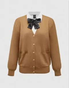ブラウン ボタン付きカーディガン 学生服