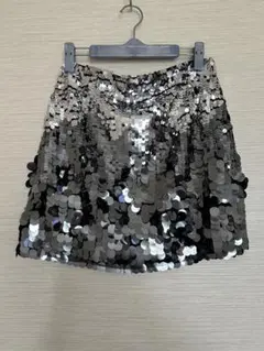 H&M スパンコールミニスカート EUR38 Mサイズ シルバー ブラック