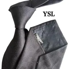 YSL-001】YSL イヴサンローラン ネクタイ 黒 無地 シルク メンズ