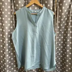 UNIQLO スキッパーカラー ノースリーブブラウス 3XL ブルー