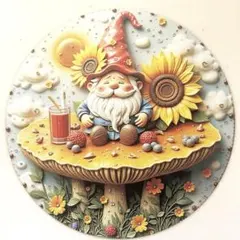 カラフルなノームとひまわりのウェルカムボード　ブリキ看板