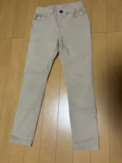 ベージュ レース装飾ポケット ロングパンツ　130cm