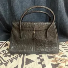 オーストリッチレザー ハンドバッグ ダークブラウン