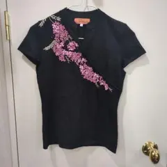 sunauna 半袖ニット 38 黒 花柄刺繍のサムネイル