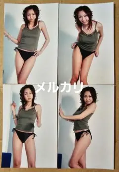 石川加奈子 生写真 4枚セット①レースクイーン（ハガキサイズ）水着
