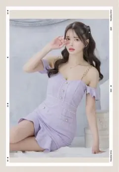 人気　キャバドレス　ミニドレス オフショル　パール　フリル　LoveRich