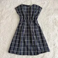 最終価格　美品✨anysis チェック柄　フレンチスリーブワンピース　ネイビーのサムネイル