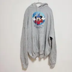 ディズニー バックプリント パーカー フード長袖 M 灰色 綿ポリ 