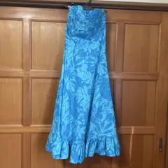 青いフラワーパターン　フラダンスドレス