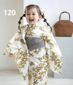 utatane キッズ浴衣3点セット ひよこ商店 クリームに黄色の花と実
