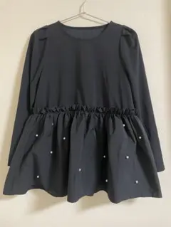 【美品】しまむら plechurciel 裾パール ペプラムブラウス Lブラック