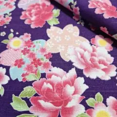 ✿★牡丹桜<シャンタン>生地 布 はぎれ[紫系]