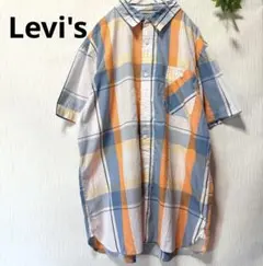 リーバイス 半袖チェックシャツ XL マルチカラー オレンジ ブルー 古着