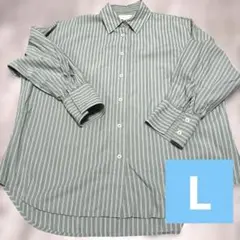 しまむら seasonreason ストライプシャツ 長袖シャツ L グリーン
